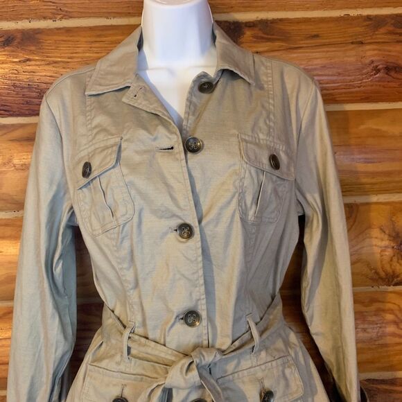 New York & Company Khaki Belted Trench Jacket Medium - Picture 3 of 8